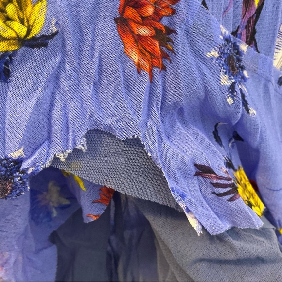 Fuzzi Floral Patchwork Printed Asymmetric Ruffle V-Neck Sleeveless Wrap Dress M - Picture 6 of 9